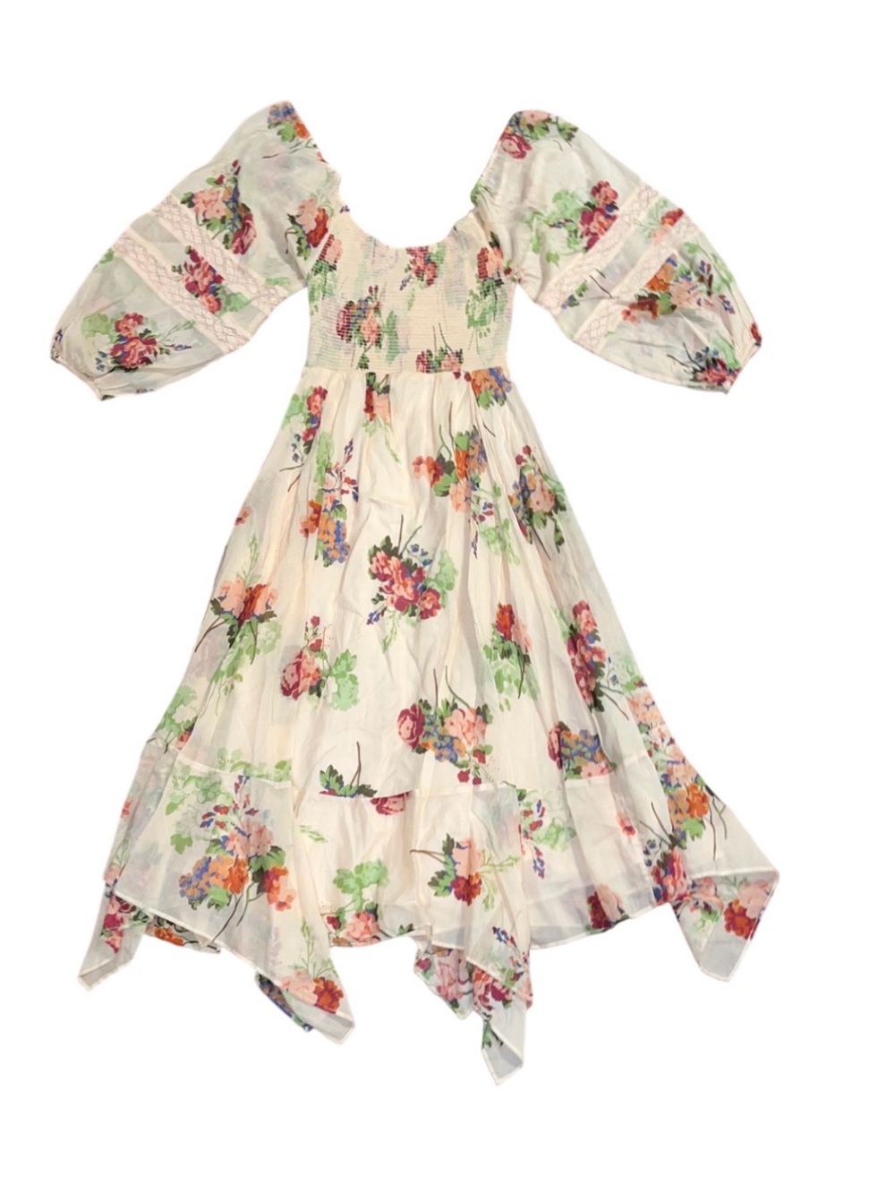 Free People Pink Long Maxi Floral Dress Boho Big Sleeves Smocked Small NWT